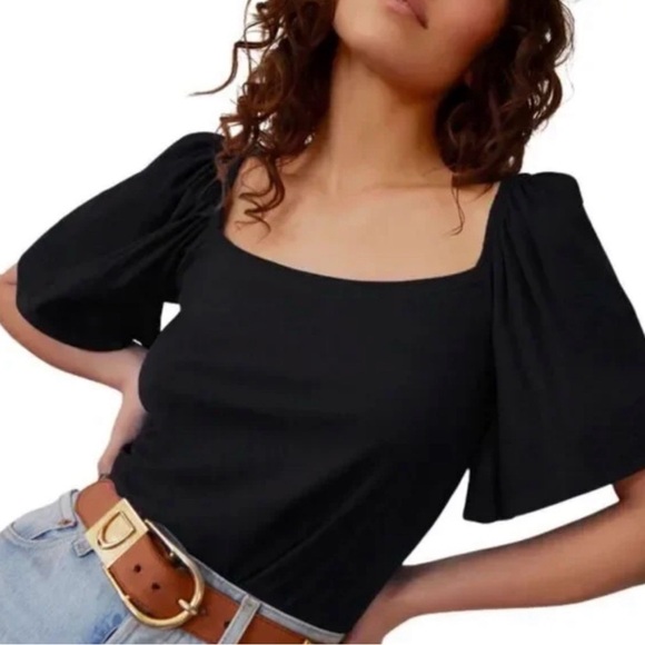 Nation LTD Tops - Nation LTD Jayden Flutter Sleeve Pima Cotton Blouse Tee Sz XXL